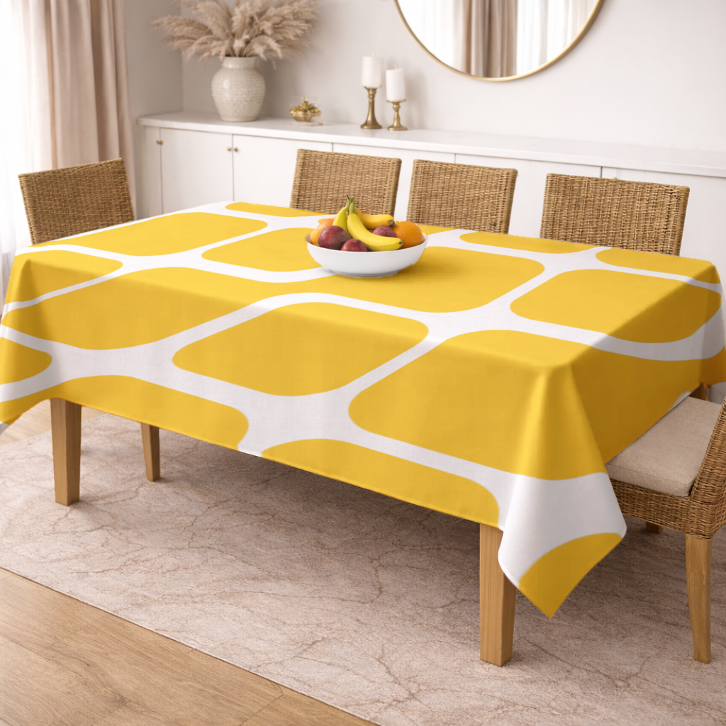 Yellow Geometric Labyrinth and Modern Abstract Pattern Rectangular Tablecloth