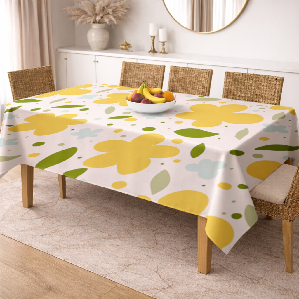 Sarı Çiçekli ve Yapraklı Boho Tarzı Dikişsiz Desen Masa Örtüsü