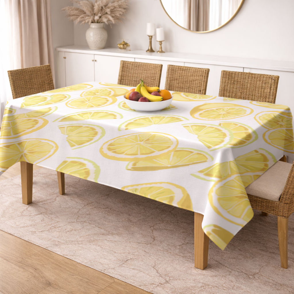 Fresh Lemon Slices Vibrant Summer Pattern Rectangular Tablecloth