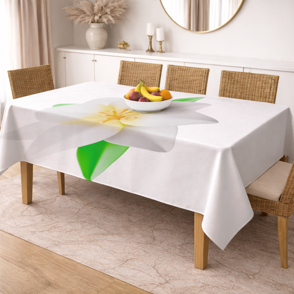3D White Lily Flower Illustration Rectangular Tablecloth