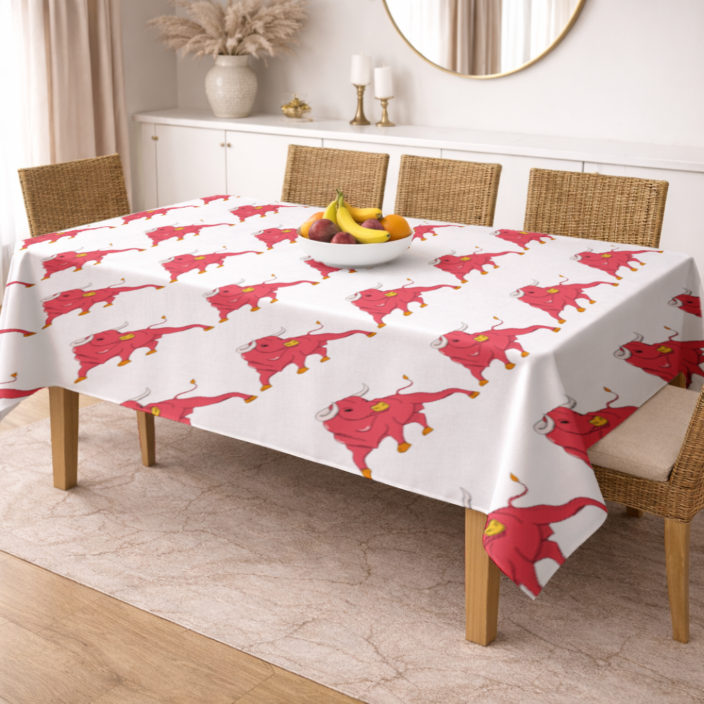 Spanish Red Bull Illustration Inspired by Matador Theme Rectangular Tablecloth