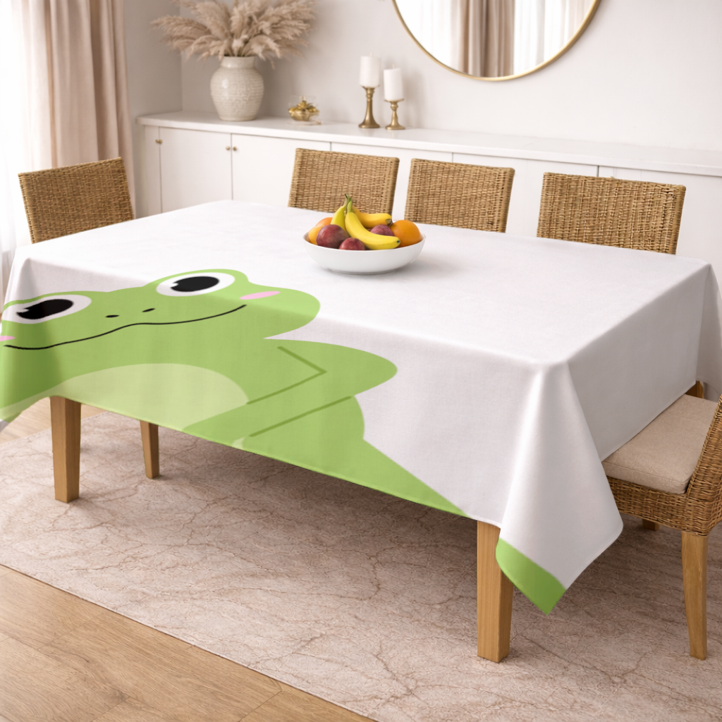 Cute Green Frog Peek-a-Boo Illustration Rectangular Tablecloth