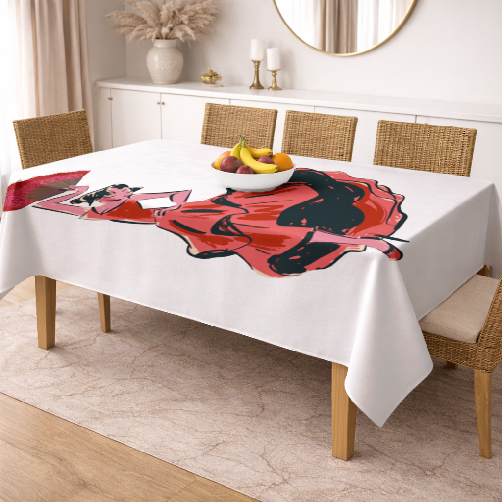 Flamenco Dancer with Fan Illustration Rectangular Tablecloth