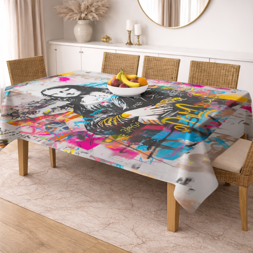 Graffiti Style Modern Mona Lisa Illustration Rectangular Tablecloth