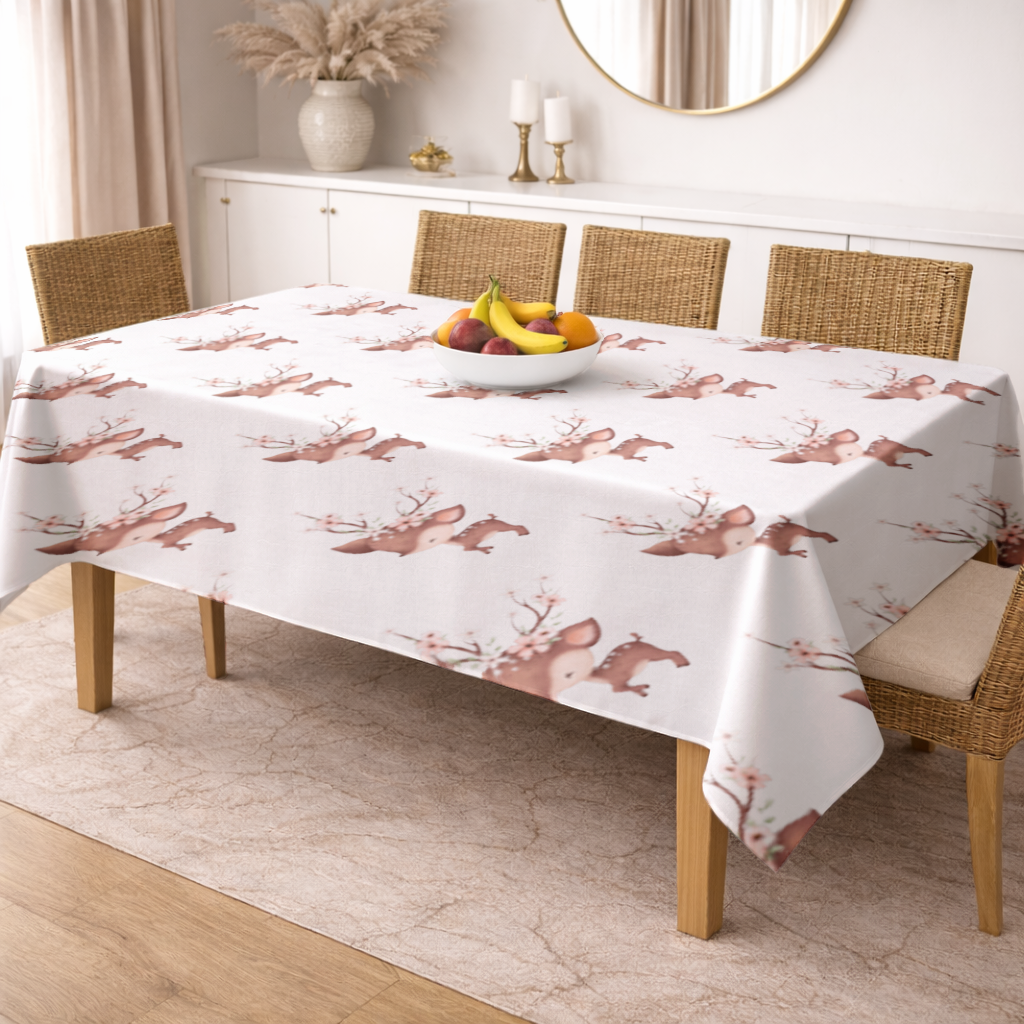 Cute Baby Deer with Floral Antlers Rectangular Tablecloth