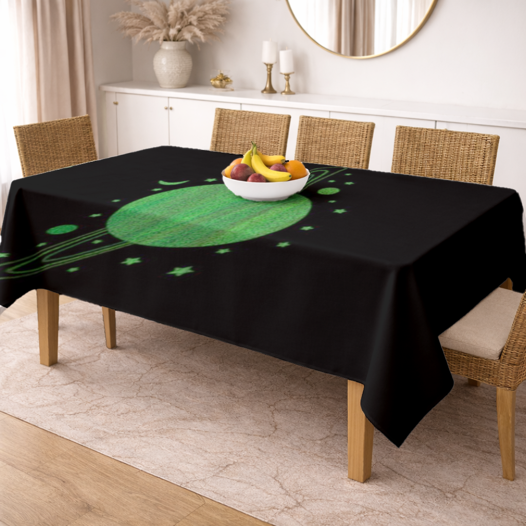 Green planets on a black background. 