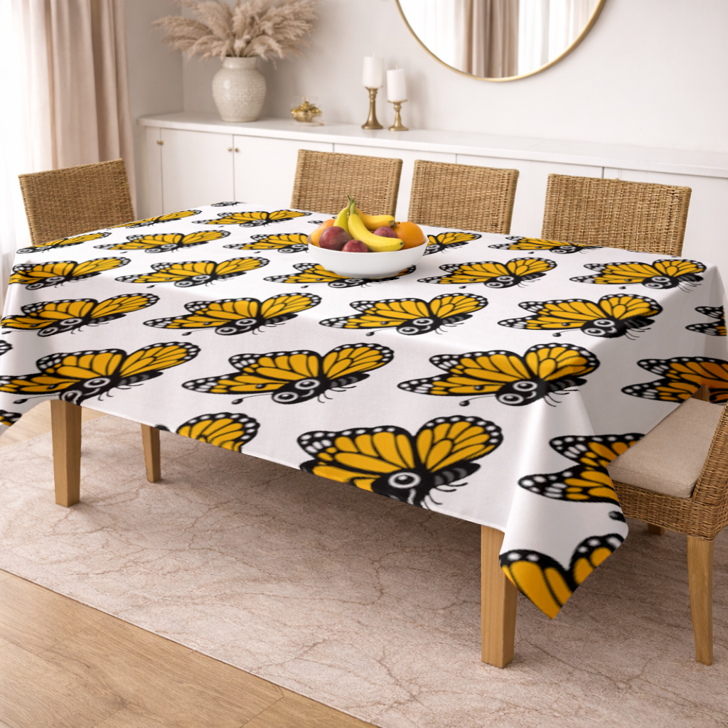 Smiling Orange Monarch Butterfly Character Rectangular Tablecloth