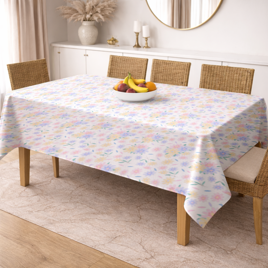 Colorful Pastel Spring Floral Pattern Rectangular Tablecloth