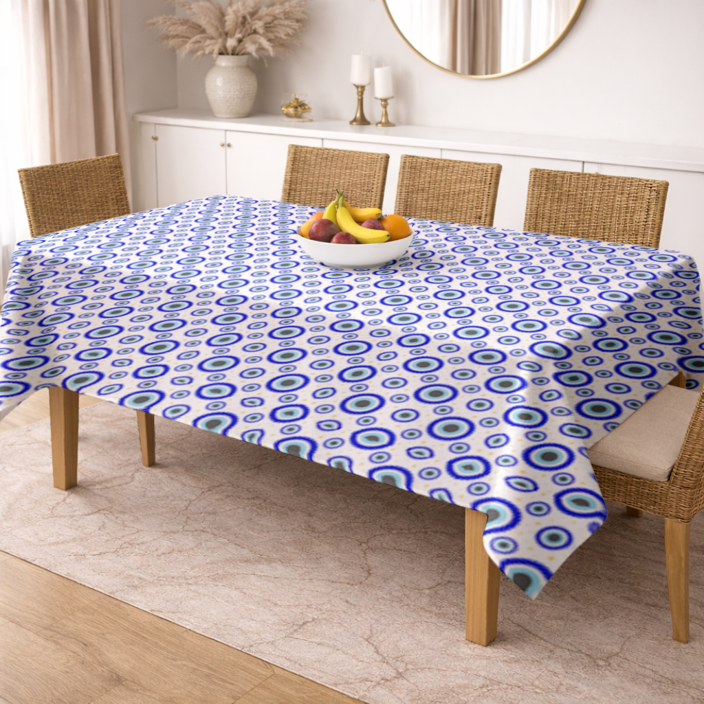 Blue Evil Eye Pattern with Stars Rectangular Tablecloth