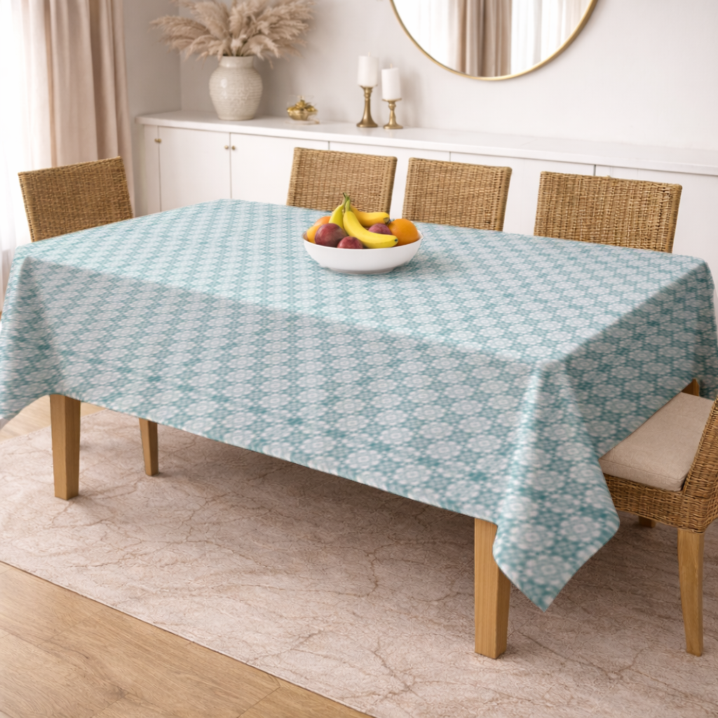 Blue Pixelated Geometric Ornament Pattern Rectangular Tablecloth