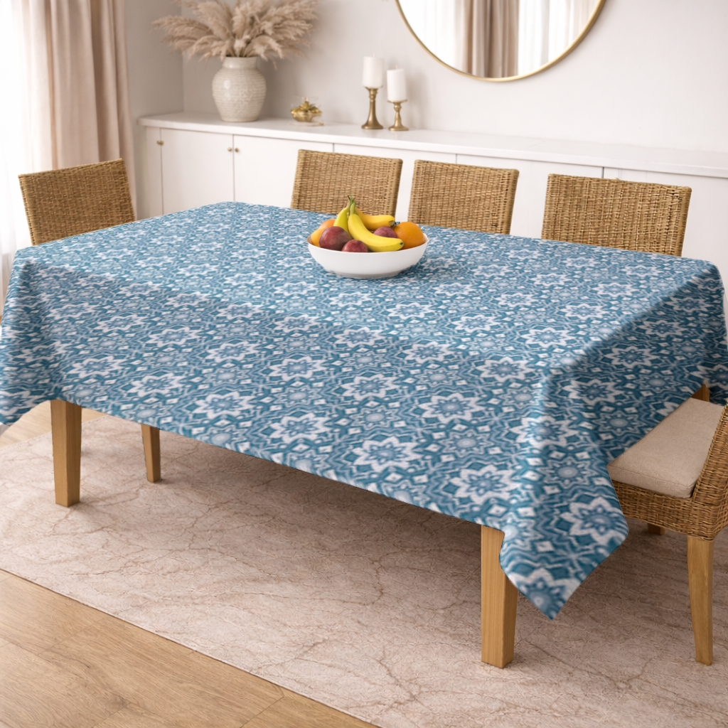 Elegant Blue Mandala Pattern Rectangular Tablecloth