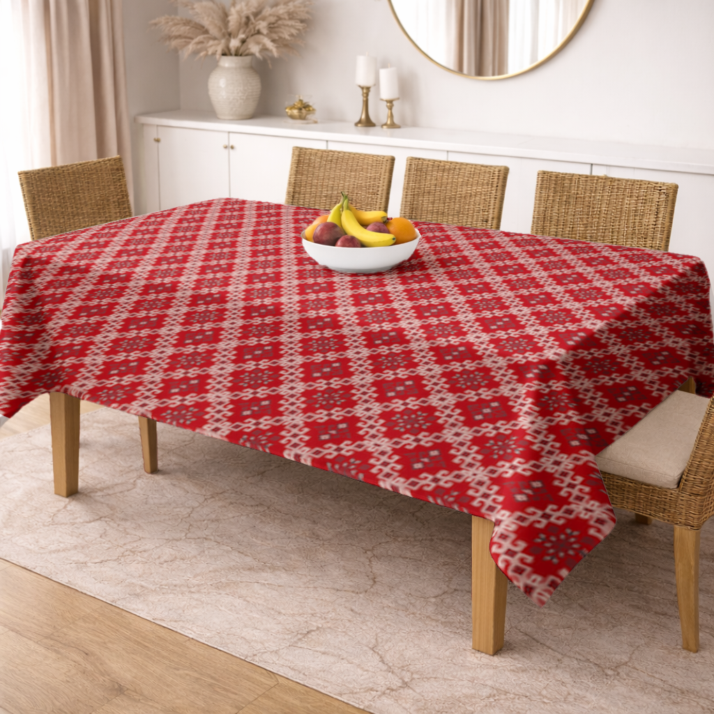 Red Ethnic Embroidery Pattern Rectangular Tablecloth