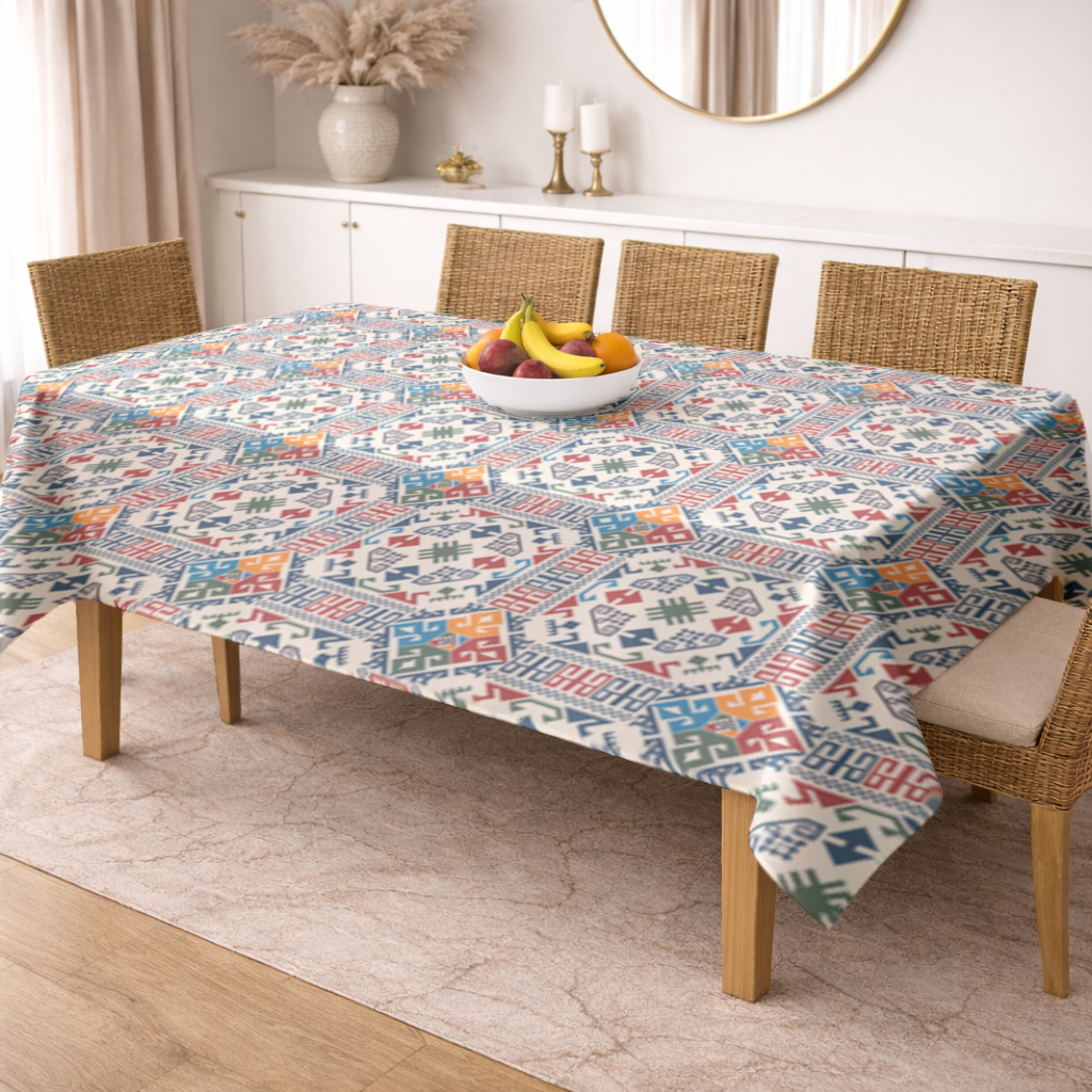 Multicolor Ethnic Geometric Motif Rectangular Tablecloth