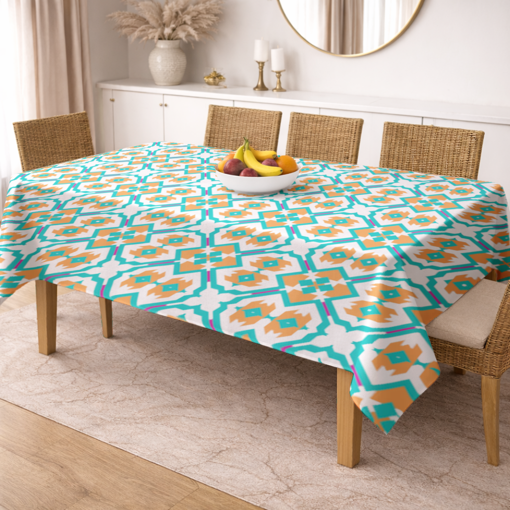 Orange and Turquoise Geometric Pattern Rectangular Tablecloth