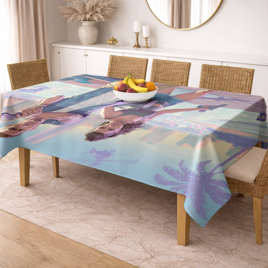 Vice City Showdown  Tropical Heist Duo Rectangular Tablecloth