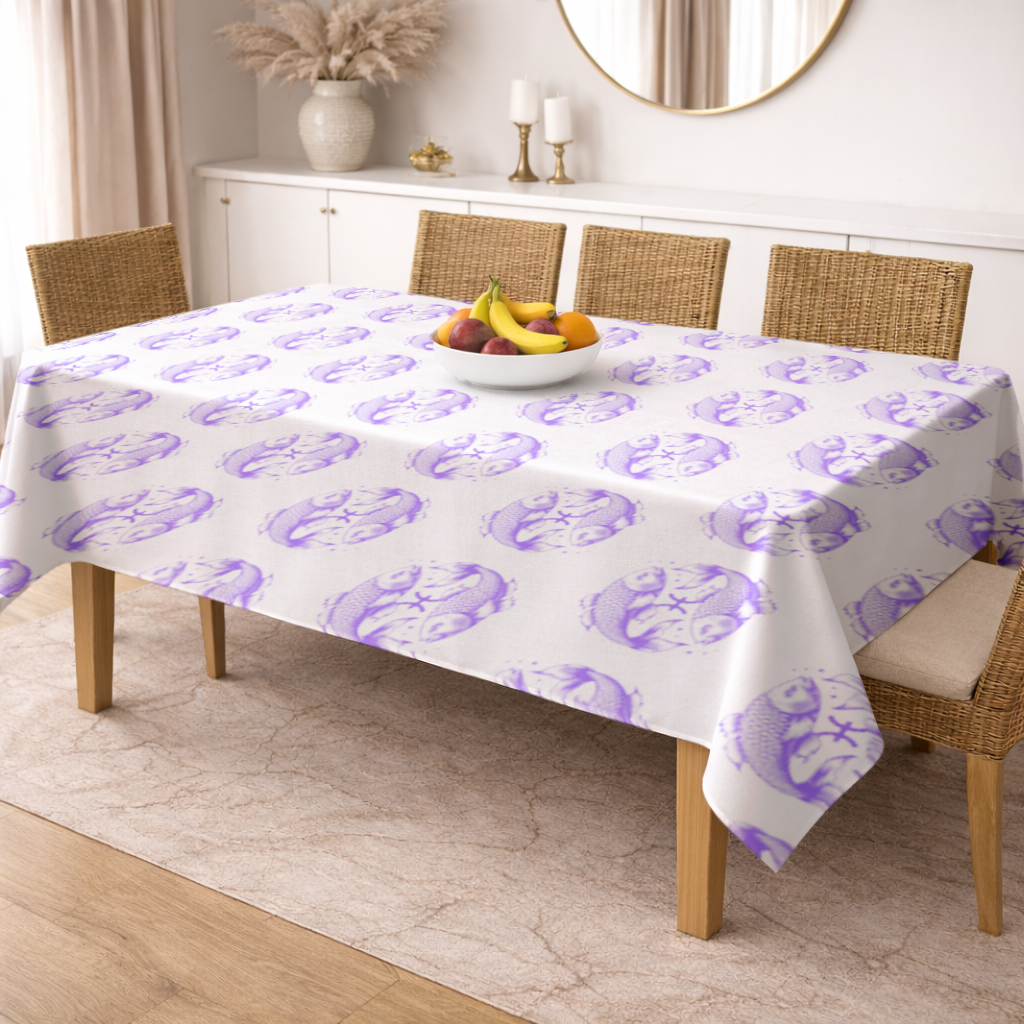 Pisces Zodiac Symbol with Purple Fish Art Rectangular Tablecloth
