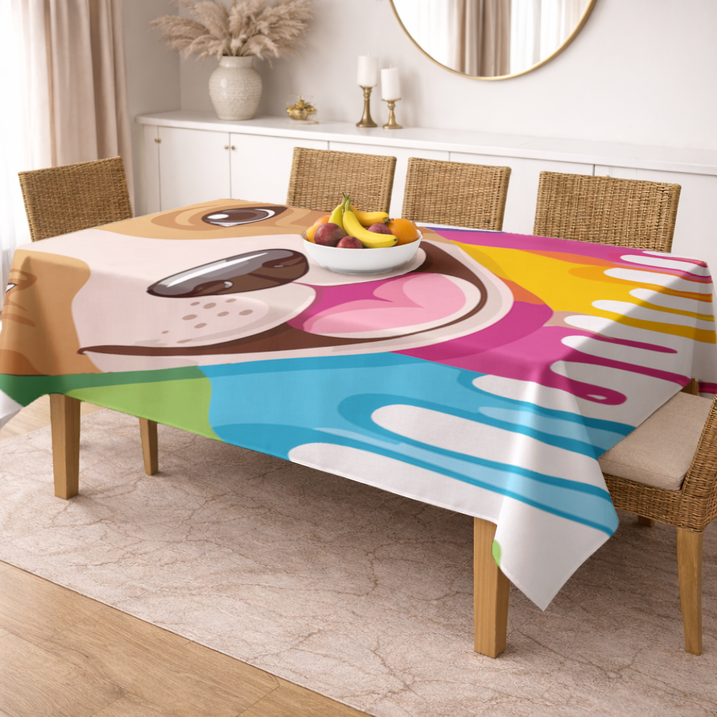 Happy Dog with Colorful Paint Drips Rectangular Tablecloth
