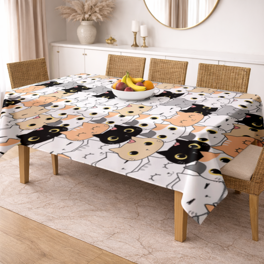 Colorful Cute Cat Faces Seamless Pattern Rectangular Tablecloth