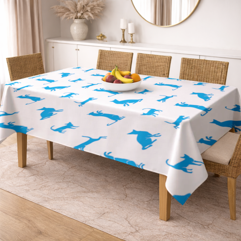 Blue Cat Silhouettes Seamless Pattern Rectangular Tablecloth