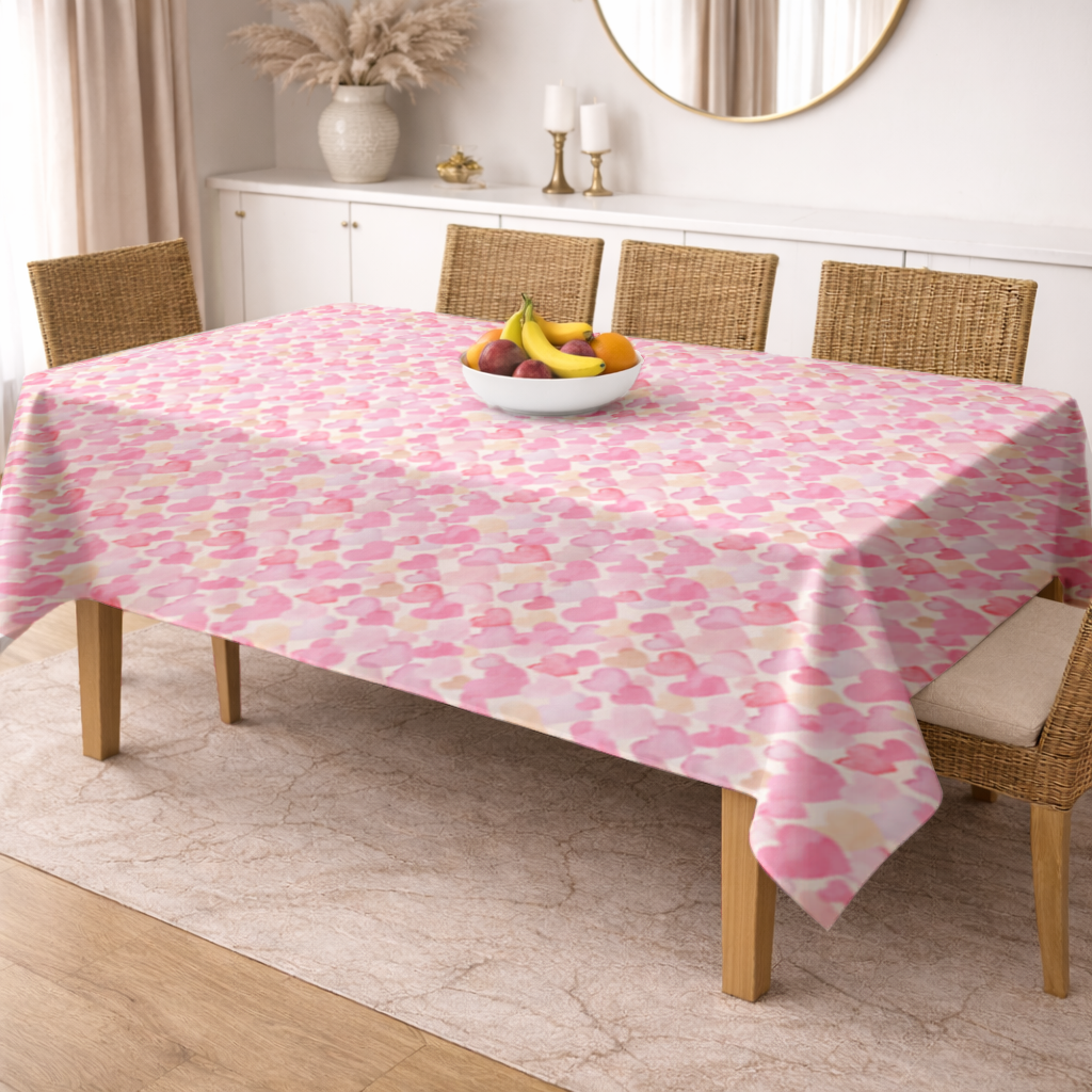 Watercolor Pink Hearts Rectangular Tablecloth