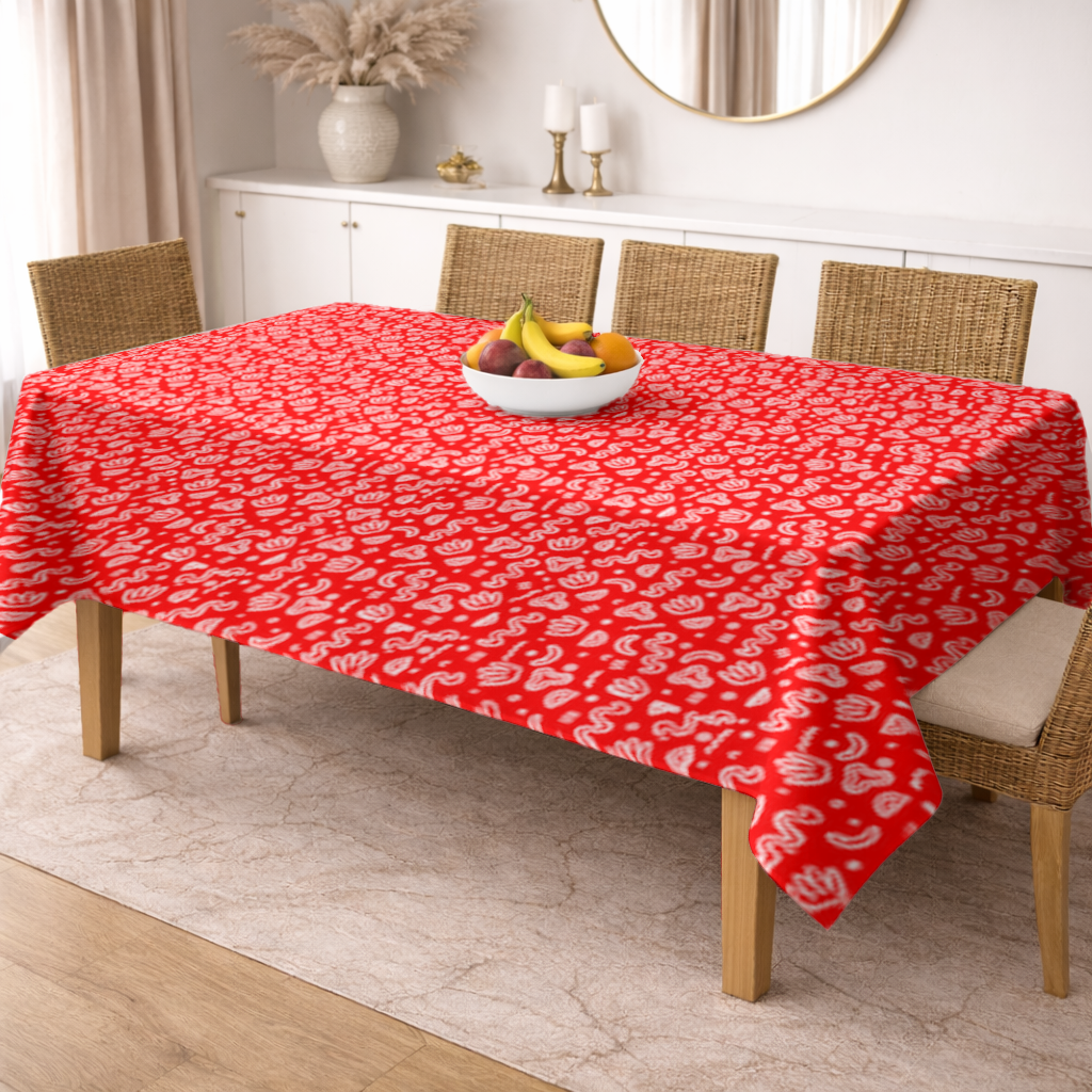 Red Abstract Doodle Rectangular Tablecloth