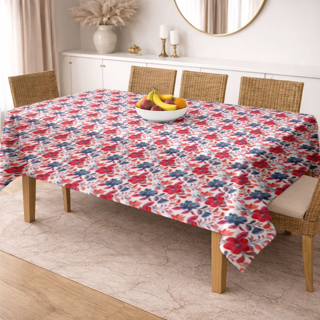 Watercolor Red Navy Floral Rectangular Tablecloth