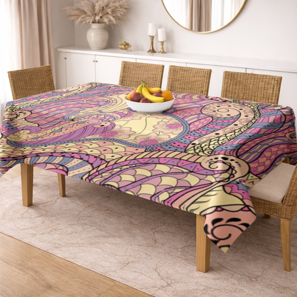 Psychedelic Zentangle Floral Rectangular Tablecloth