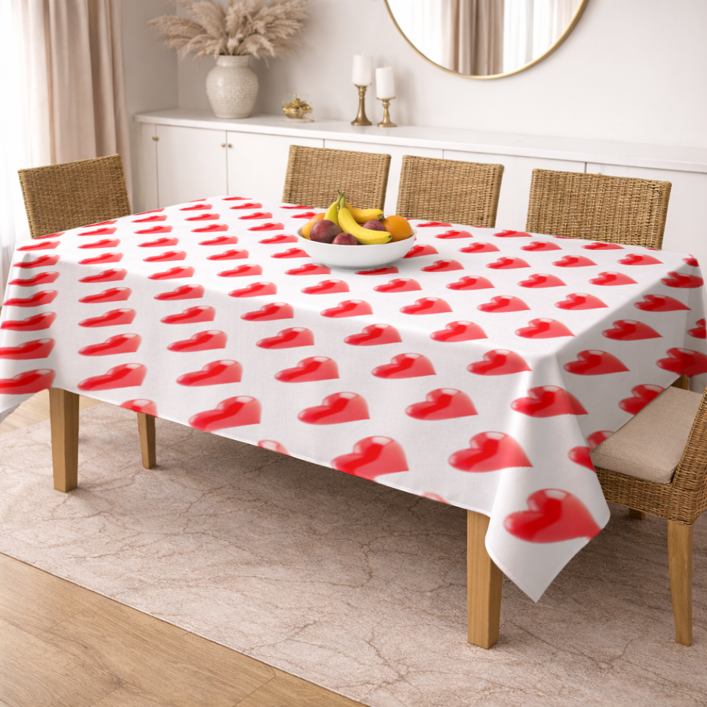 Glossy Red 3D Heart Rectangular Tablecloth