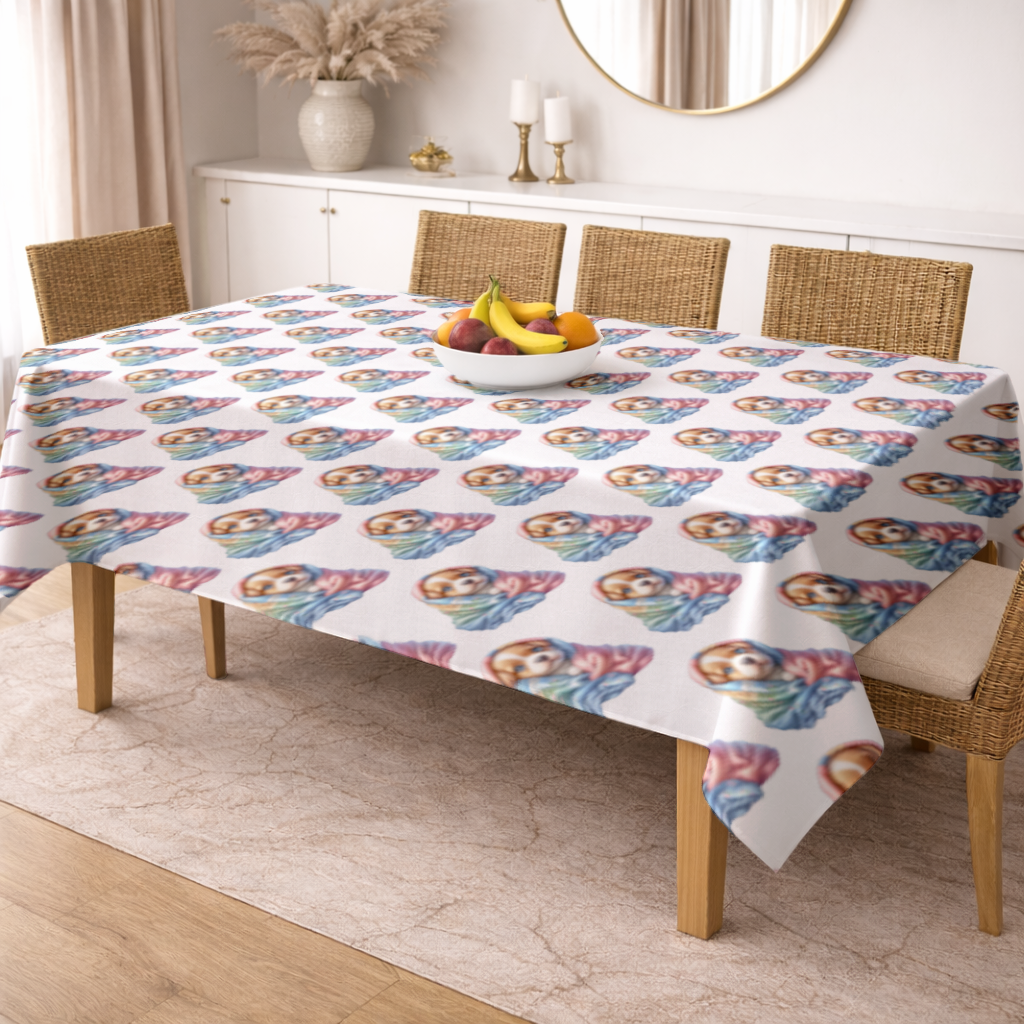 Cute Puppy Wrapped in Colorful Blanket Rectangular Tablecloth