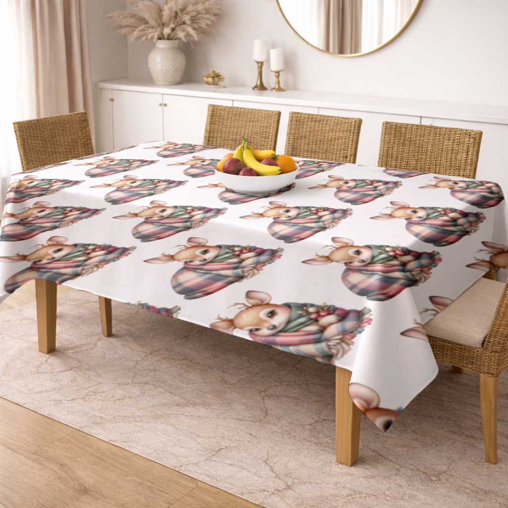 Kawaii Baby Deer with Plaid Scarf Rectangular Tablecloth