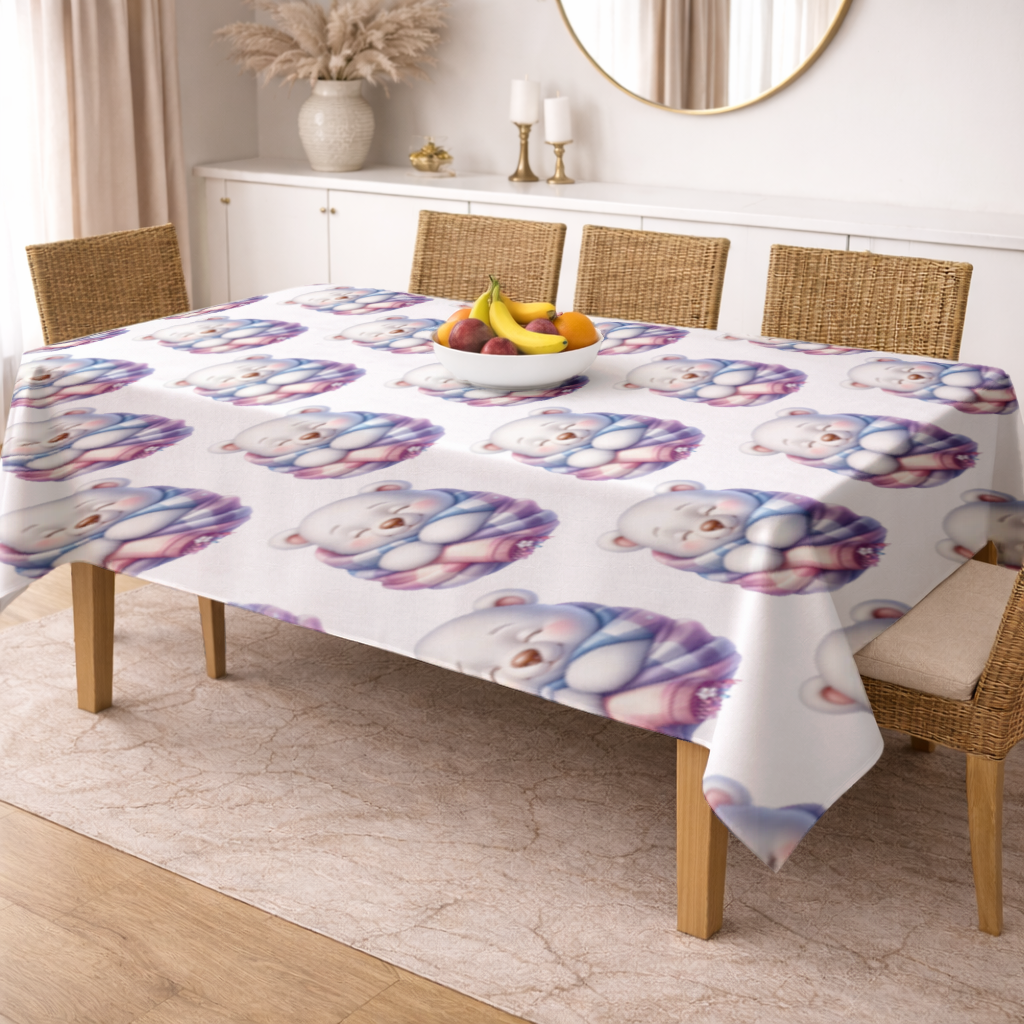 Cozy Sleepy Polar Bear Cub Rectangular Tablecloth