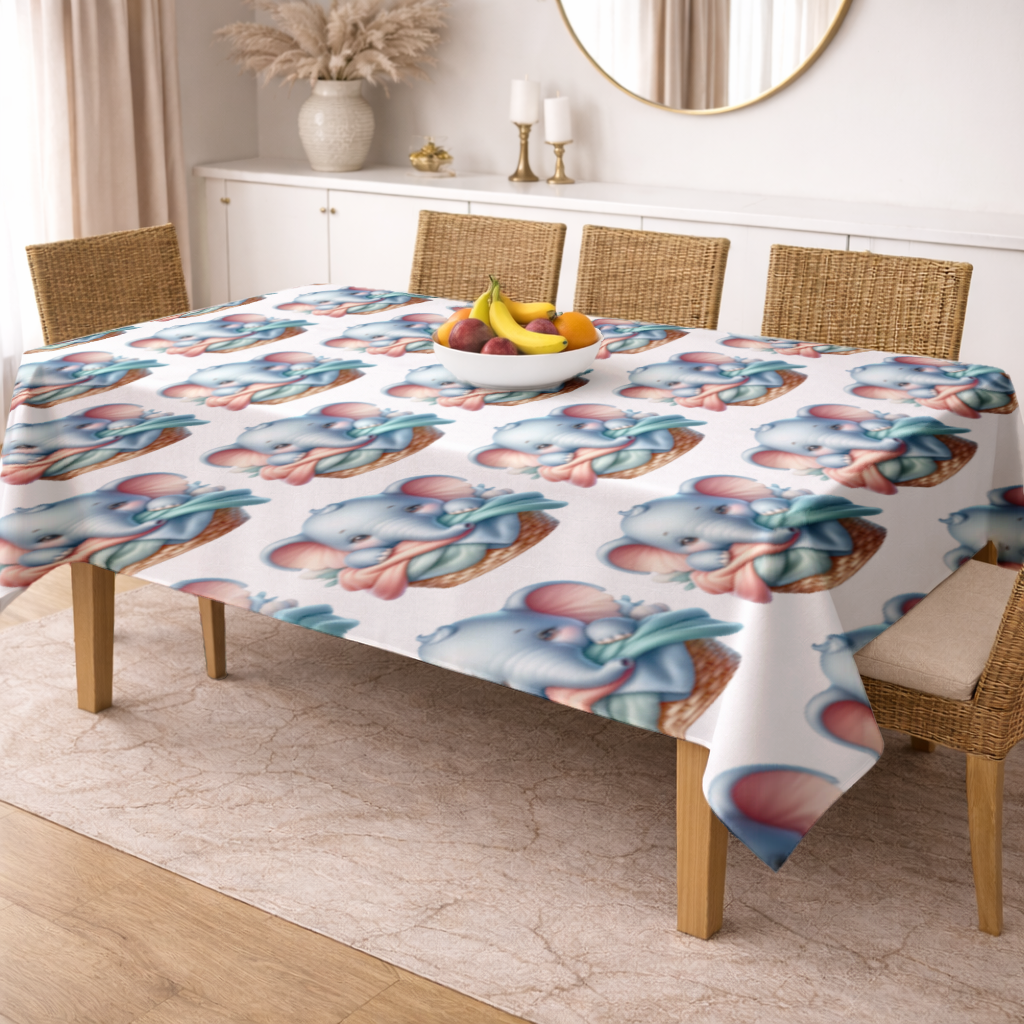 Cute Baby Elephant in Basket Rectangular Tablecloth