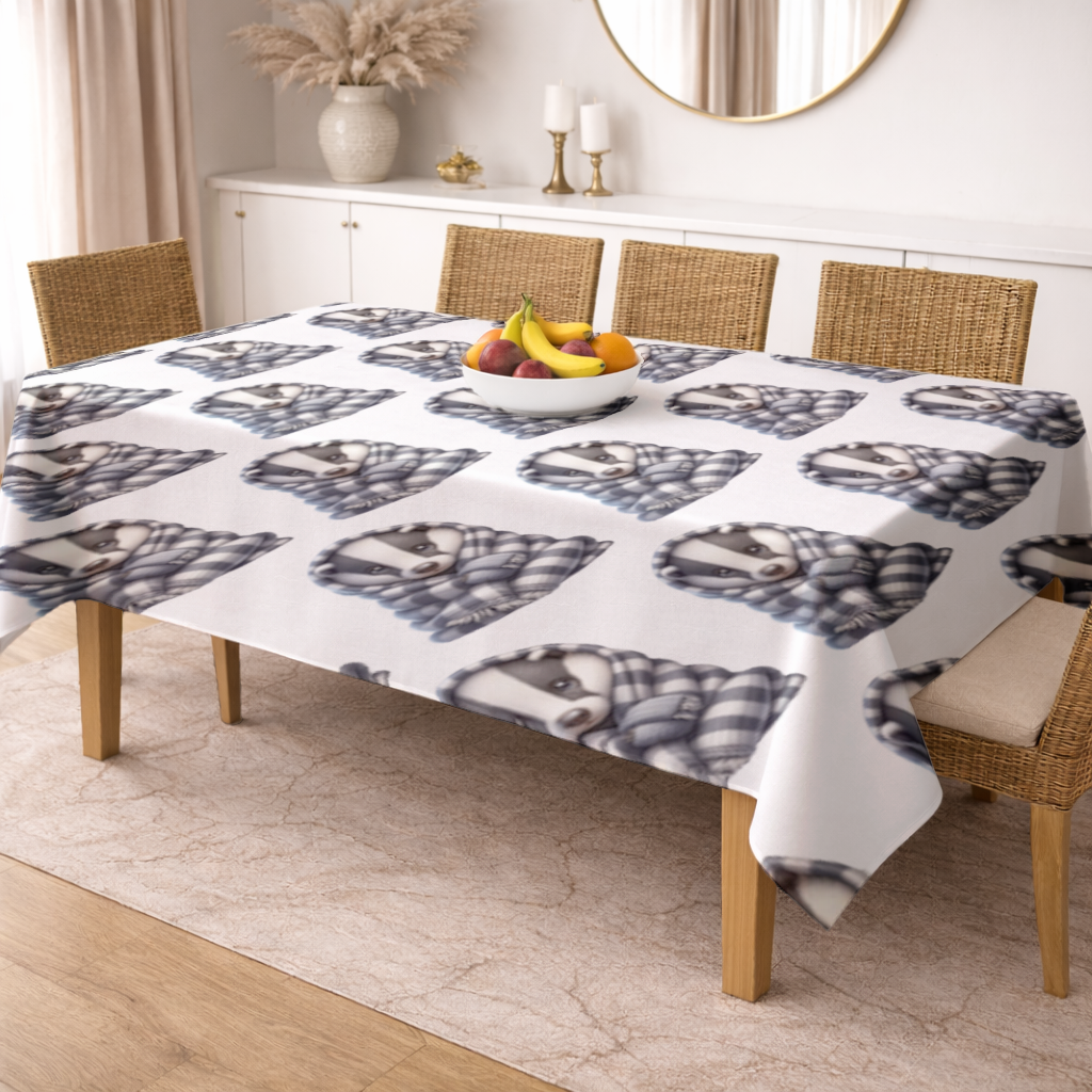Cozy Baby Badger Wrapped in Blanket Rectangular Tablecloth
