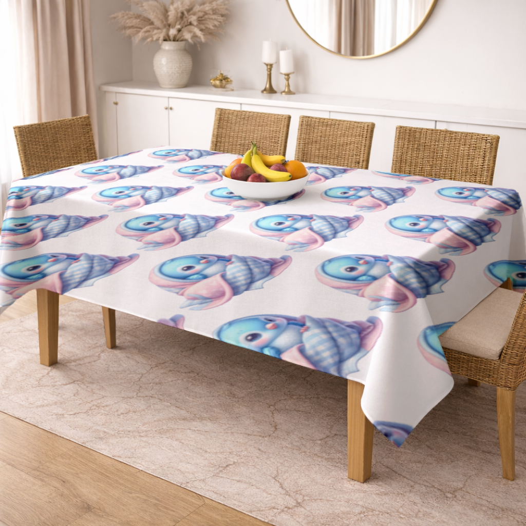 Kawaii Blue Bird in Blanket Rectangular Tablecloth
