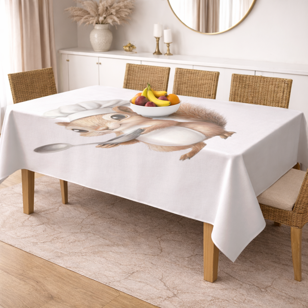 Whimsical Little Chef Squirrel Rectangular Tablecloth