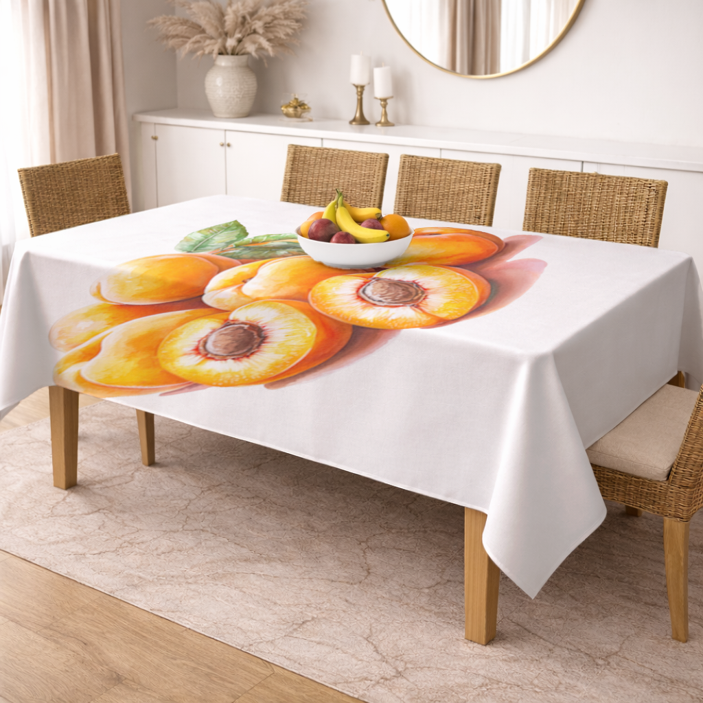 Watercolor Apricot and Leaves Rectangular Tablecloth
