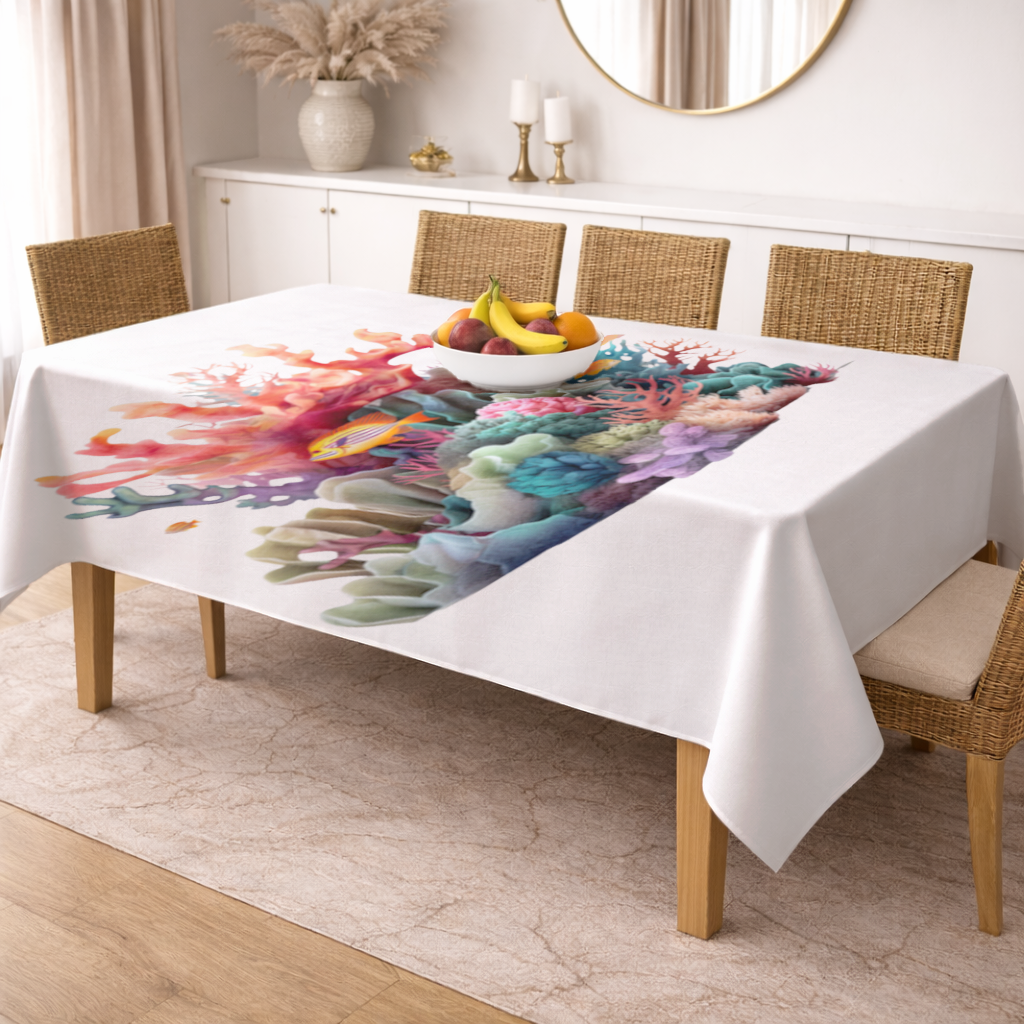 Vibrant Coral Reef and Tropical Fish Rectangular Tablecloth