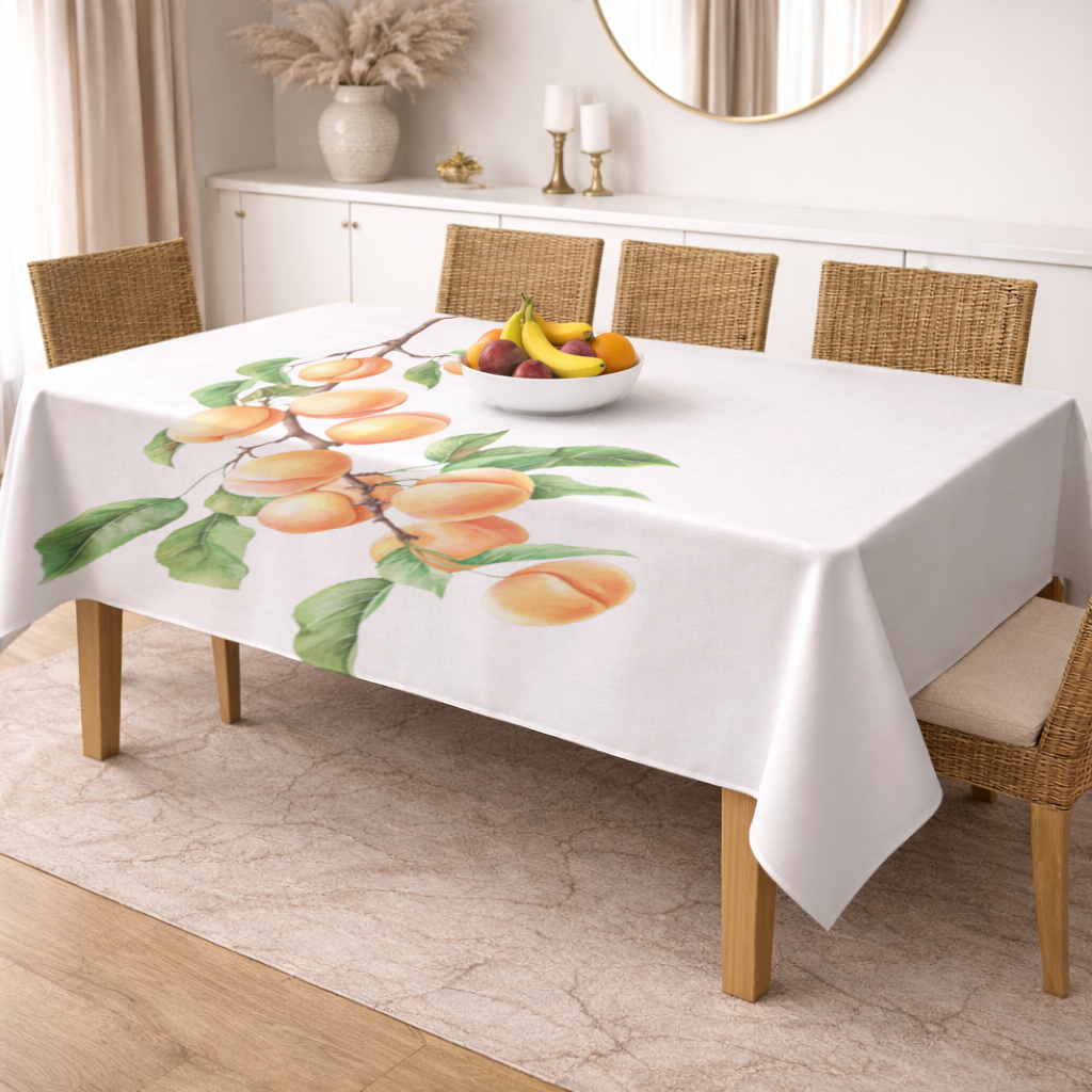 Ripe Orange Apricot Fruit Branch Rectangular Tablecloth