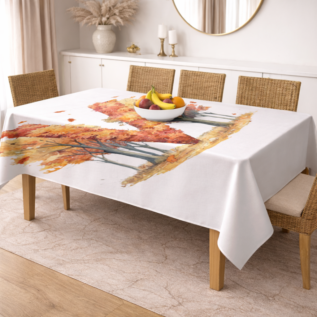 Orange Autumn Forest Letter M Rectangular Tablecloth