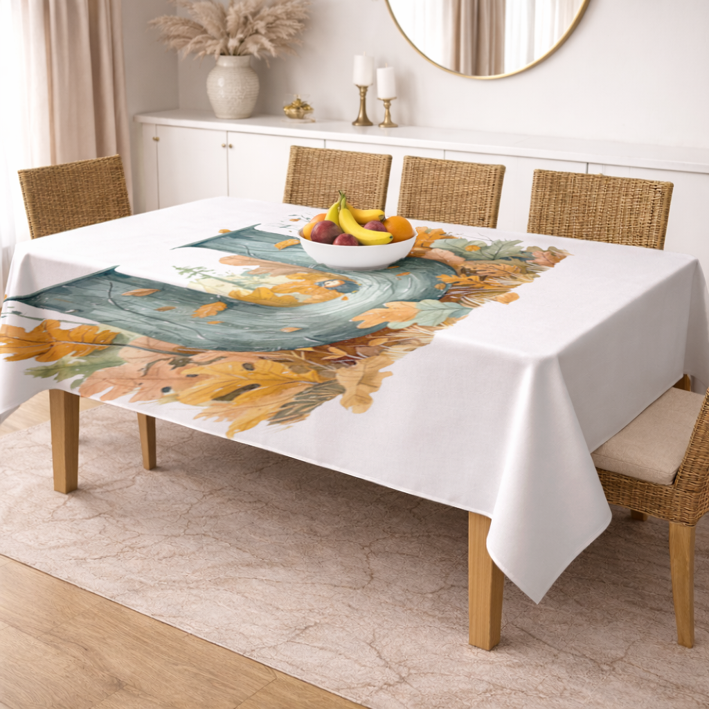 Autumn Woodland Initial Letter U Rectangular Tablecloth