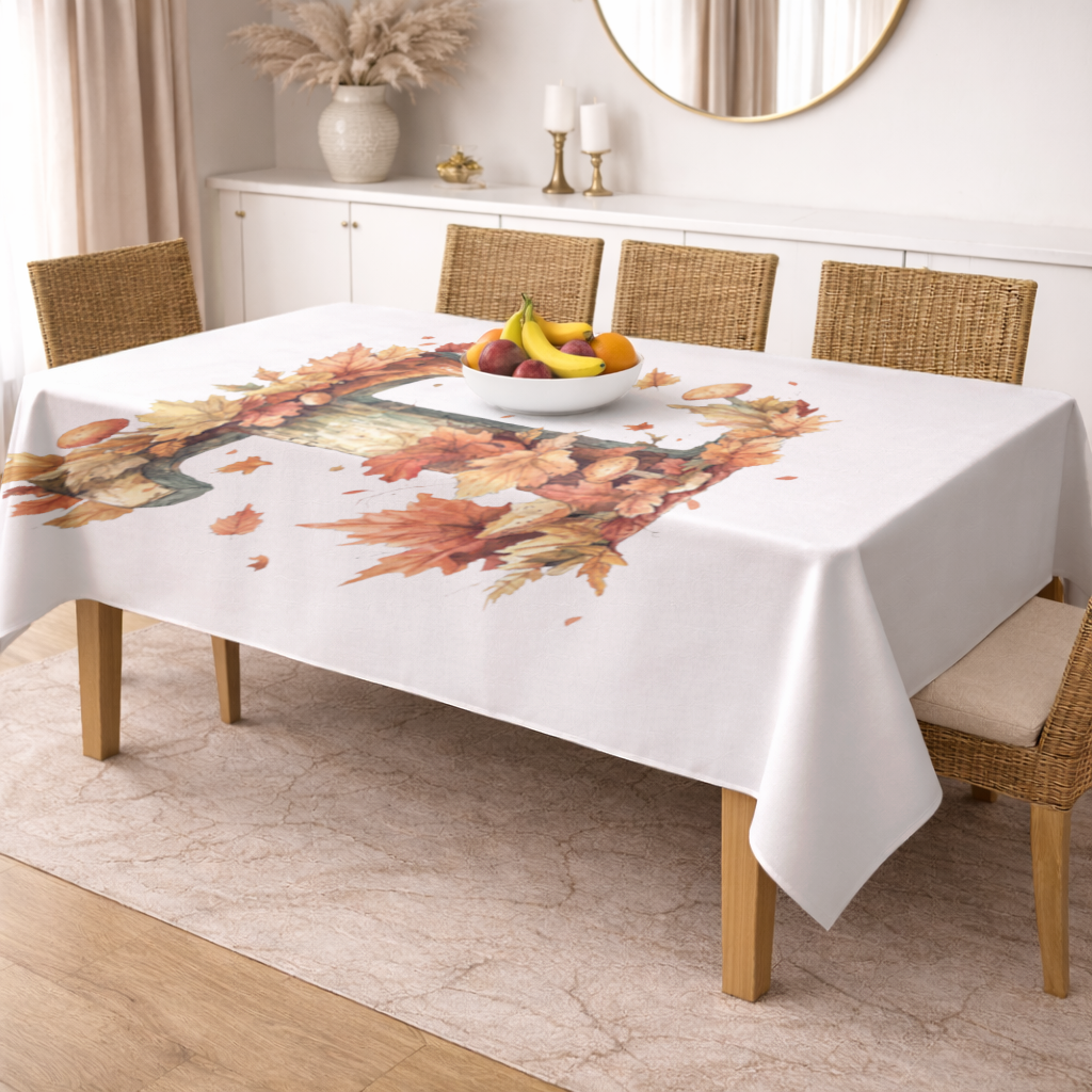 Autumn Leaf Wooden Letter T Rectangular Tablecloth