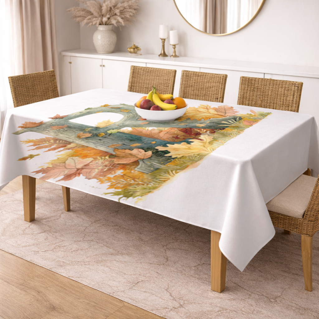 Autumn Letter R with Fall Leaves Rectangular Tablecloth