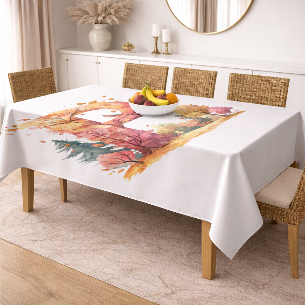 Autumn Forest Letter P with Bird Rectangular Tablecloth