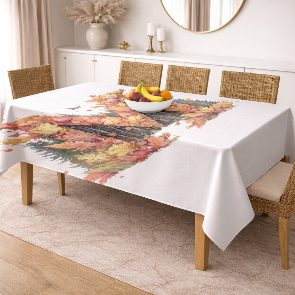 Autumn Letter M With Fall Leaves Rectangular Tablecloth