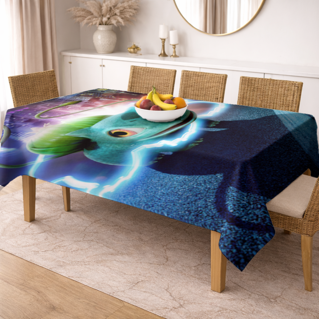 Gece Şehrinde Parlayan Neon Canavar Masa Örtüsü