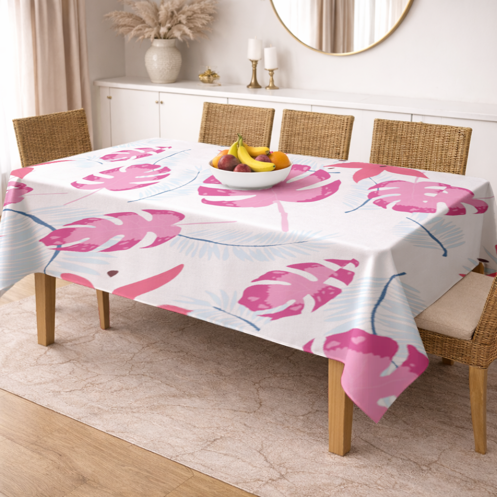 Pembe Monstera ve Tropikal Lilyum Masa Örtüsü
