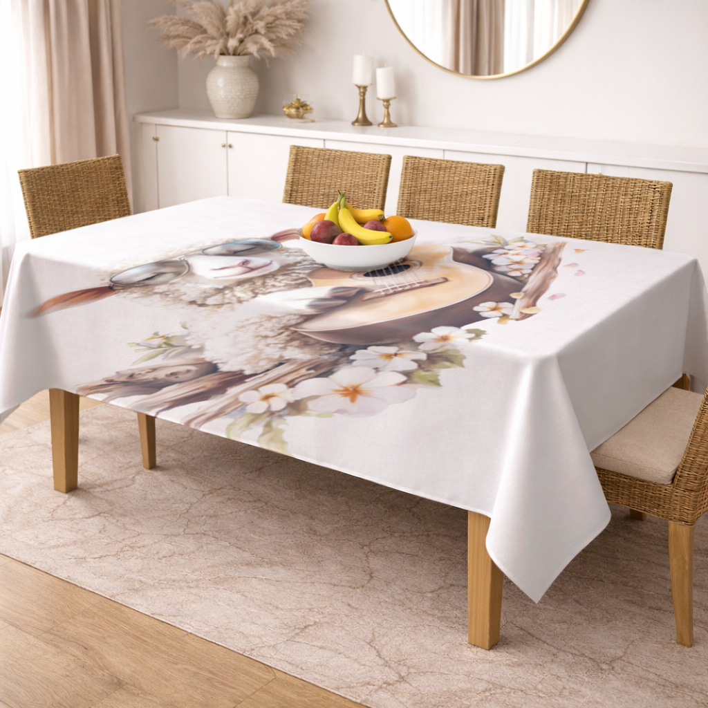 Ukulele Çalan Havalı Gözlüklü Koyun Masa Örtüsü