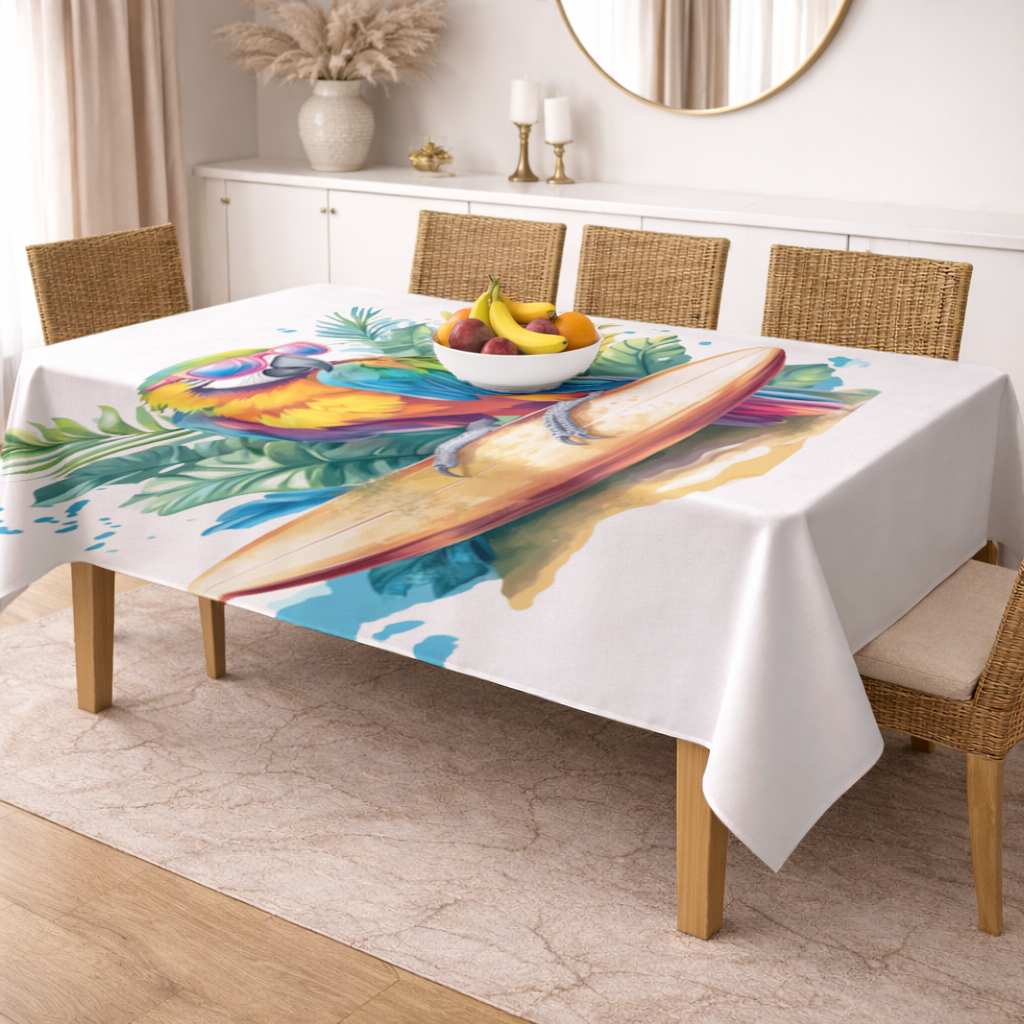 Sörf Yapan Güneş Gözlüklü Papağan Masa Örtüsü