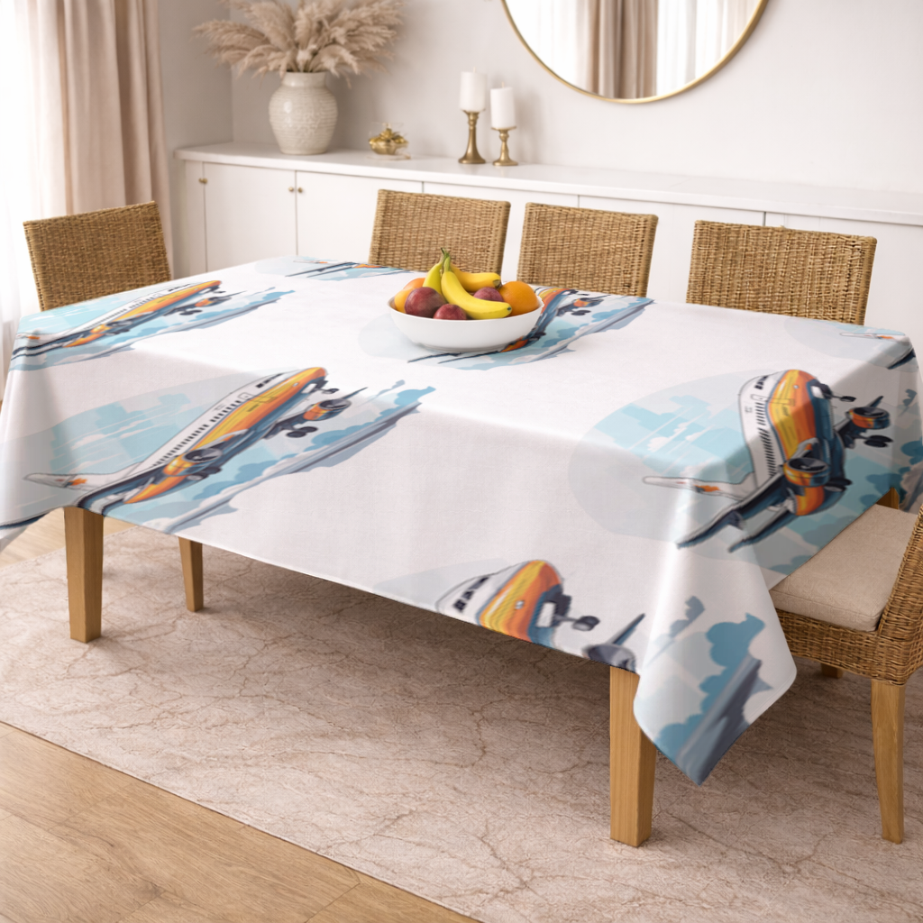 Nostaljik Turuncu Yolcu Uçağı Masa Örtüsü