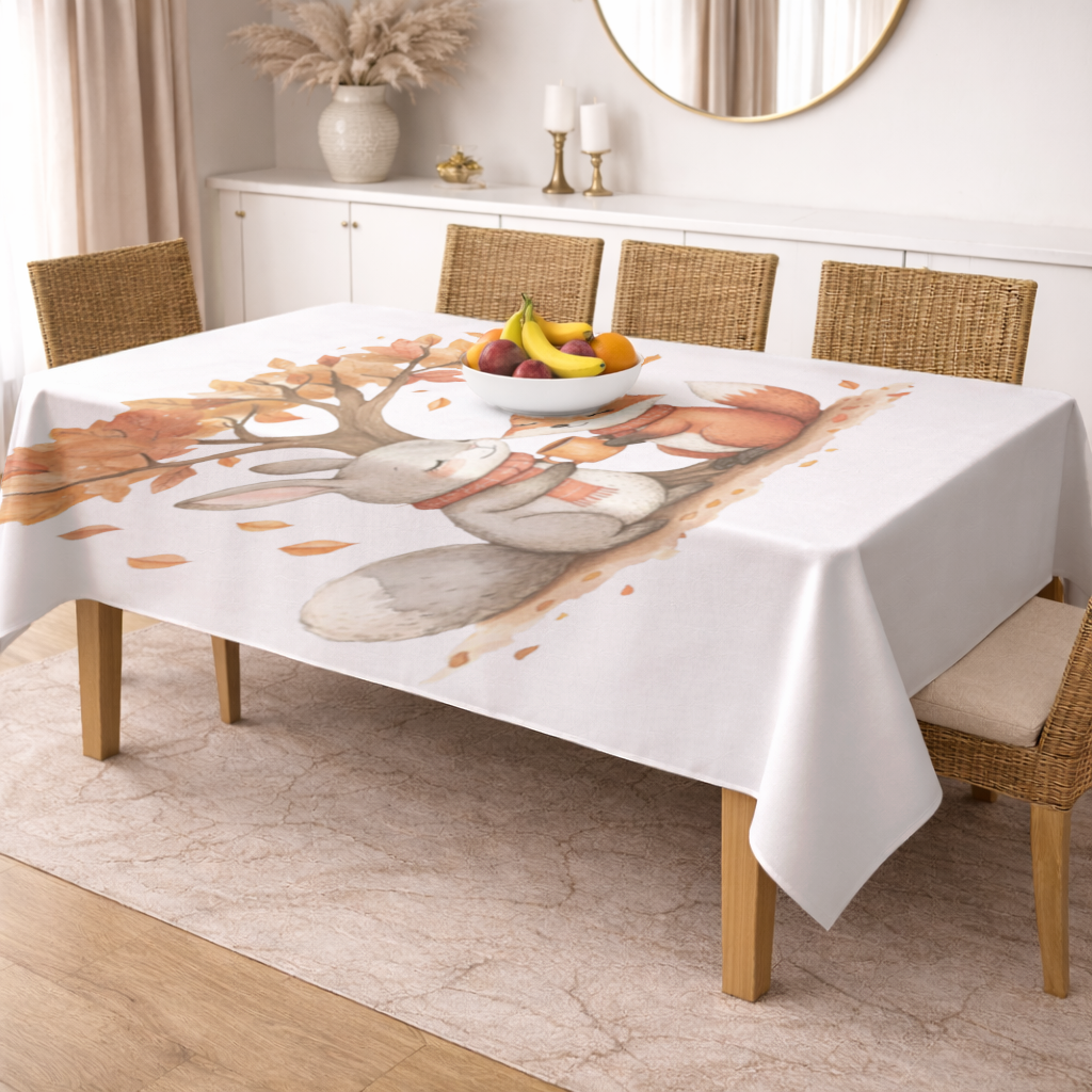 Cozy Autumn Fox and Rabbit Rectangular Tablecloth